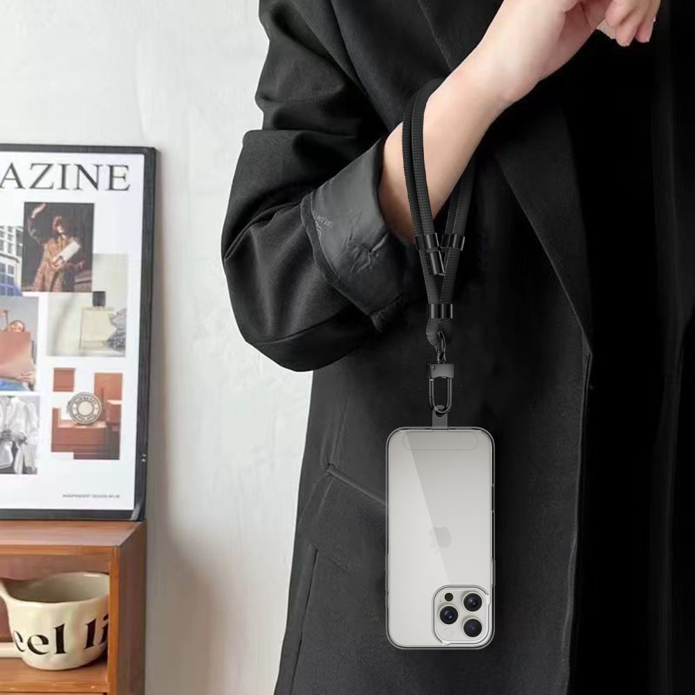 Umhängeband für Ihr Handy, Tech-Protect C4S Rope Wrist Strap, Schwarz mit Schawrzen Elementen