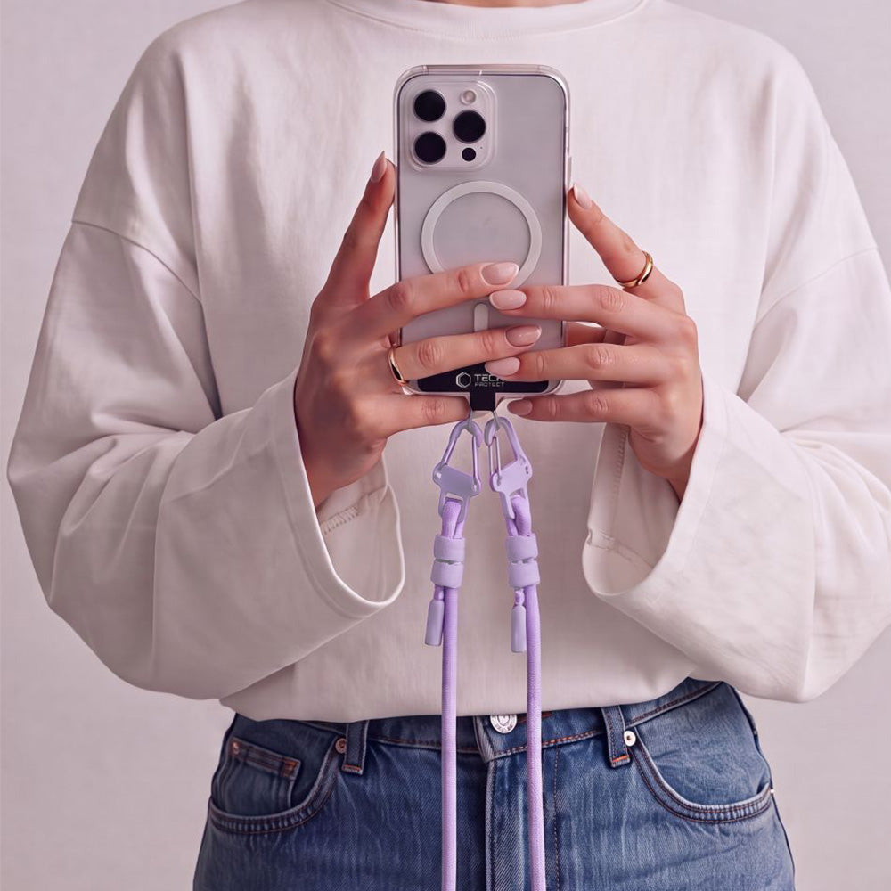 Handy-Schlüsselband für Telefon, Tech-Protect C5SD Rope Crossbody Strap, Violett