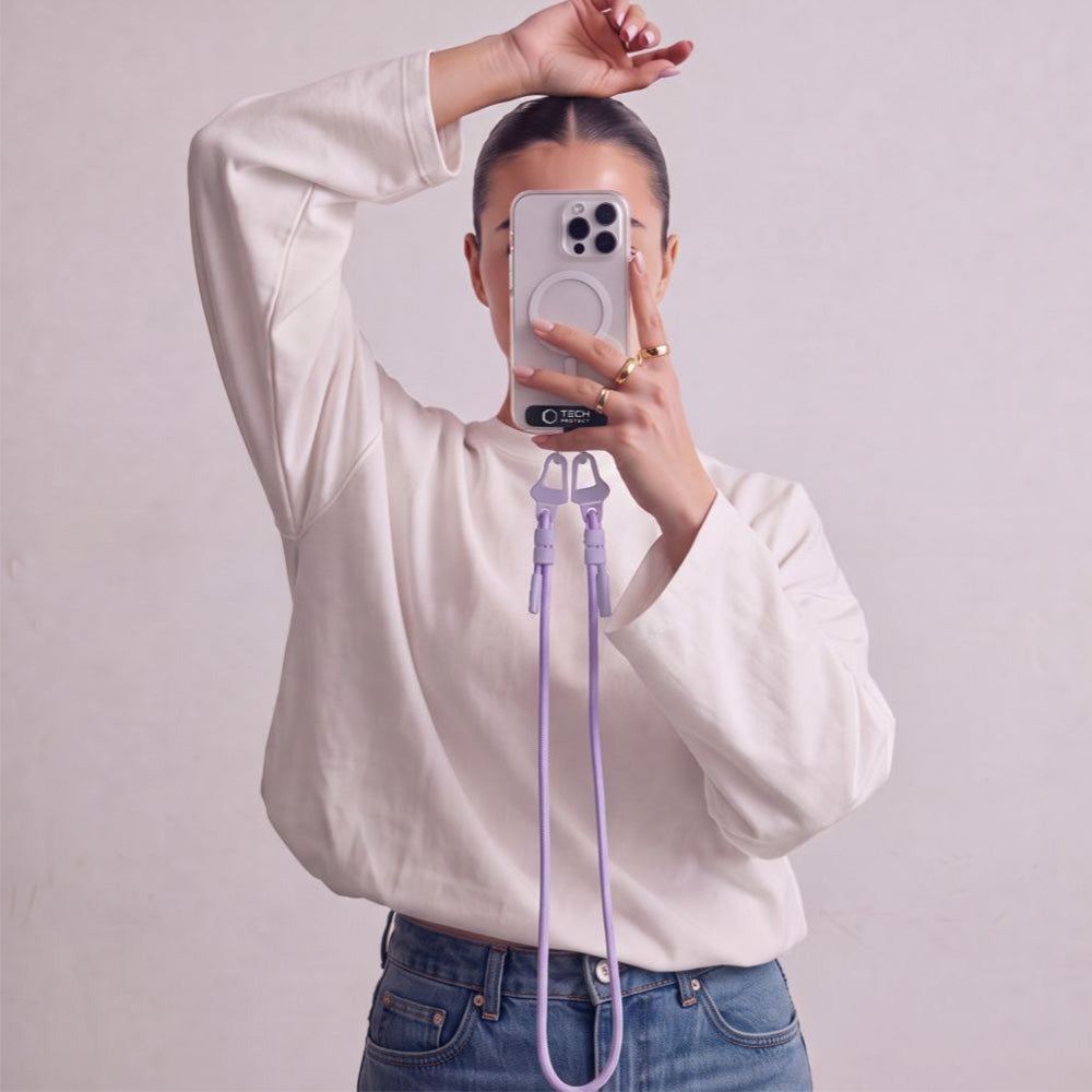 Handy-Schlüsselband für Telefon, Tech-Protect C5SD Rope Crossbody Strap, Violett
