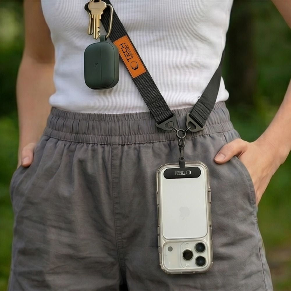 Handy-Schlüsselband für Telefon Tech Protect C9S Rope Crossbody, Schwarz-Orange