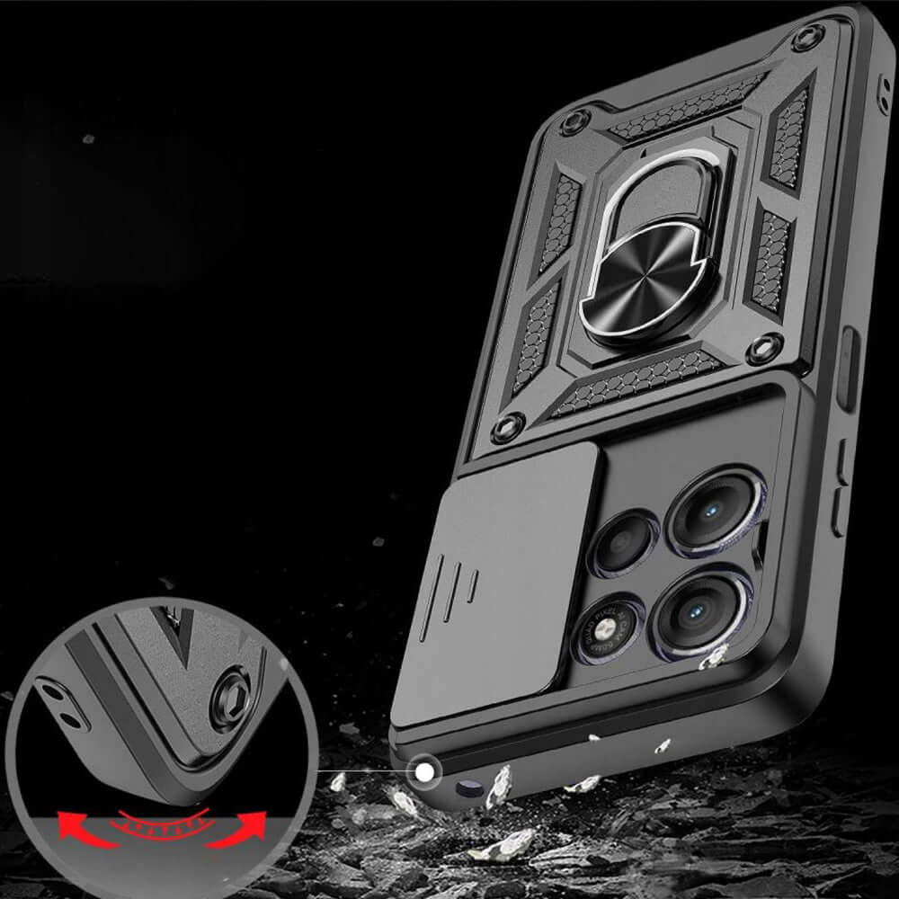 Handyhülle mit Ring für Motorola Moto G15, Tech-Protect Camshield Pro, Schwarz