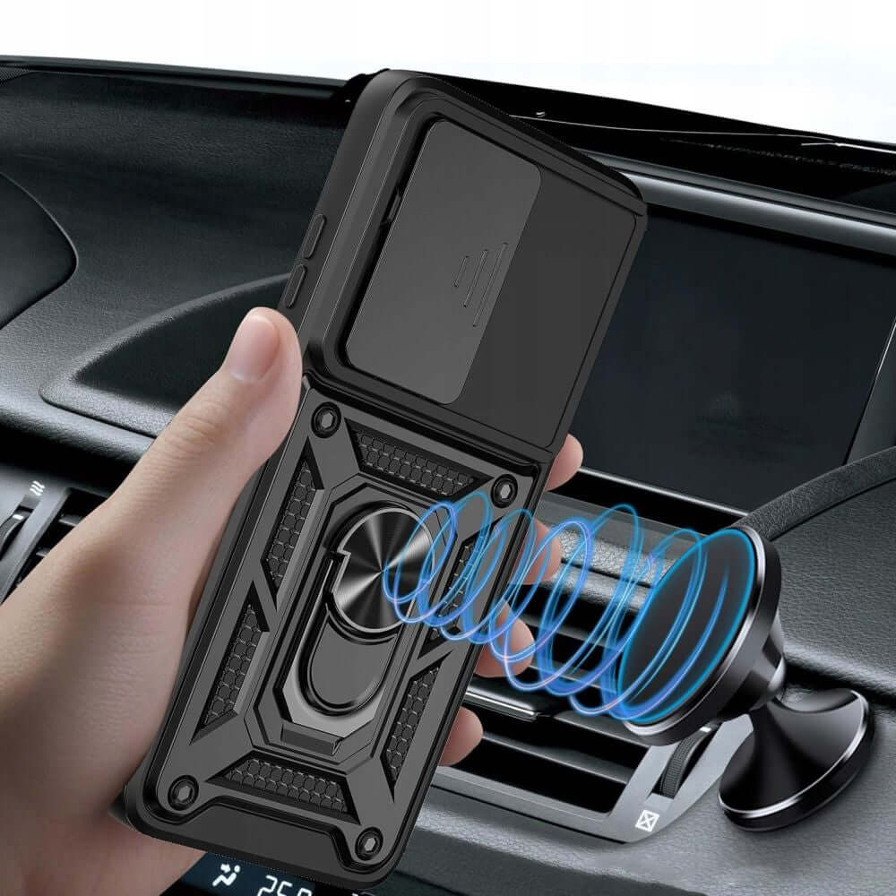 Handyhülle mit Ring für Motorola Moto G15, Tech-Protect Camshield Pro, Schwarz