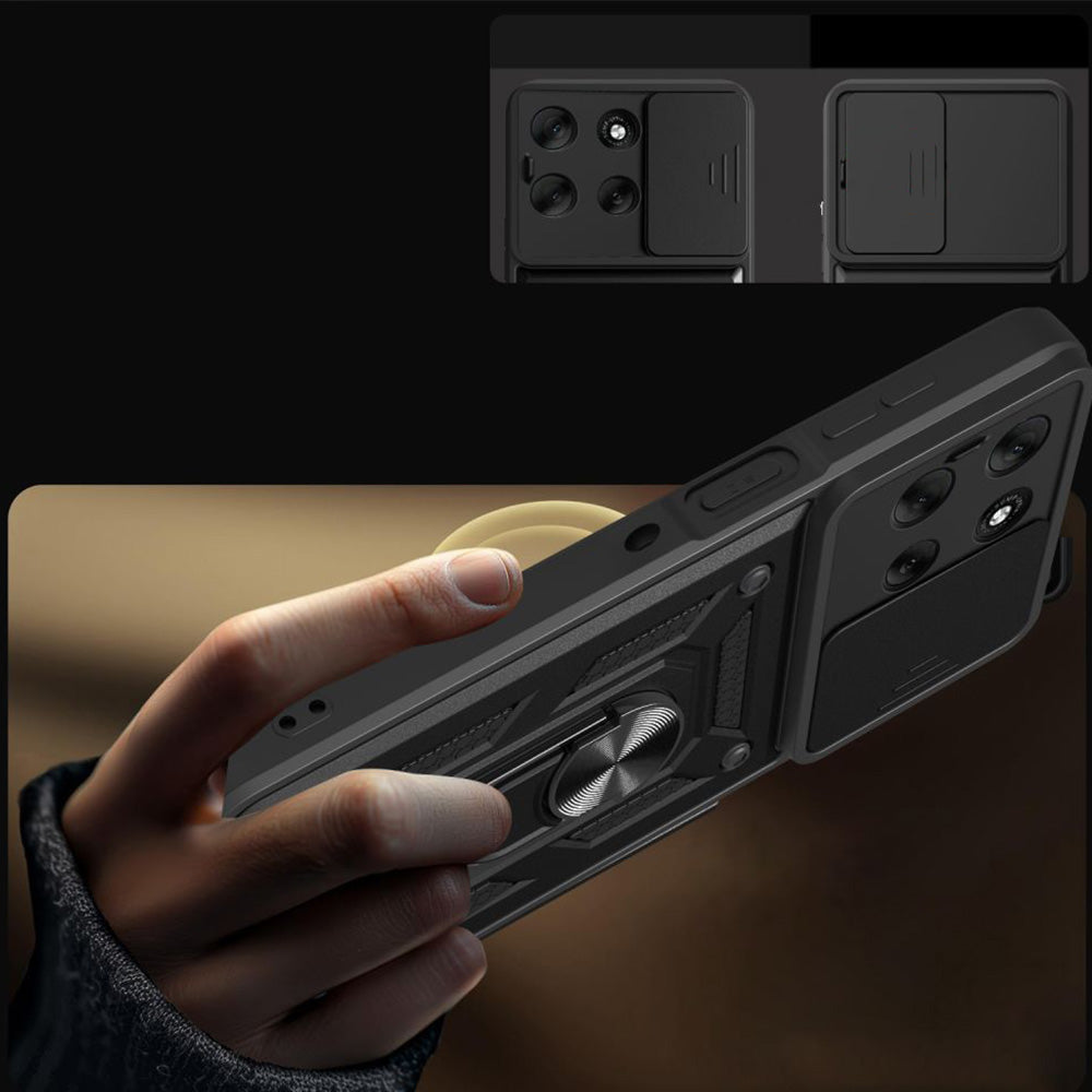 Handyhülle mit Ring für Motorola Moto G56 5G, Tech-Protect Camshield Pro, Schwarz