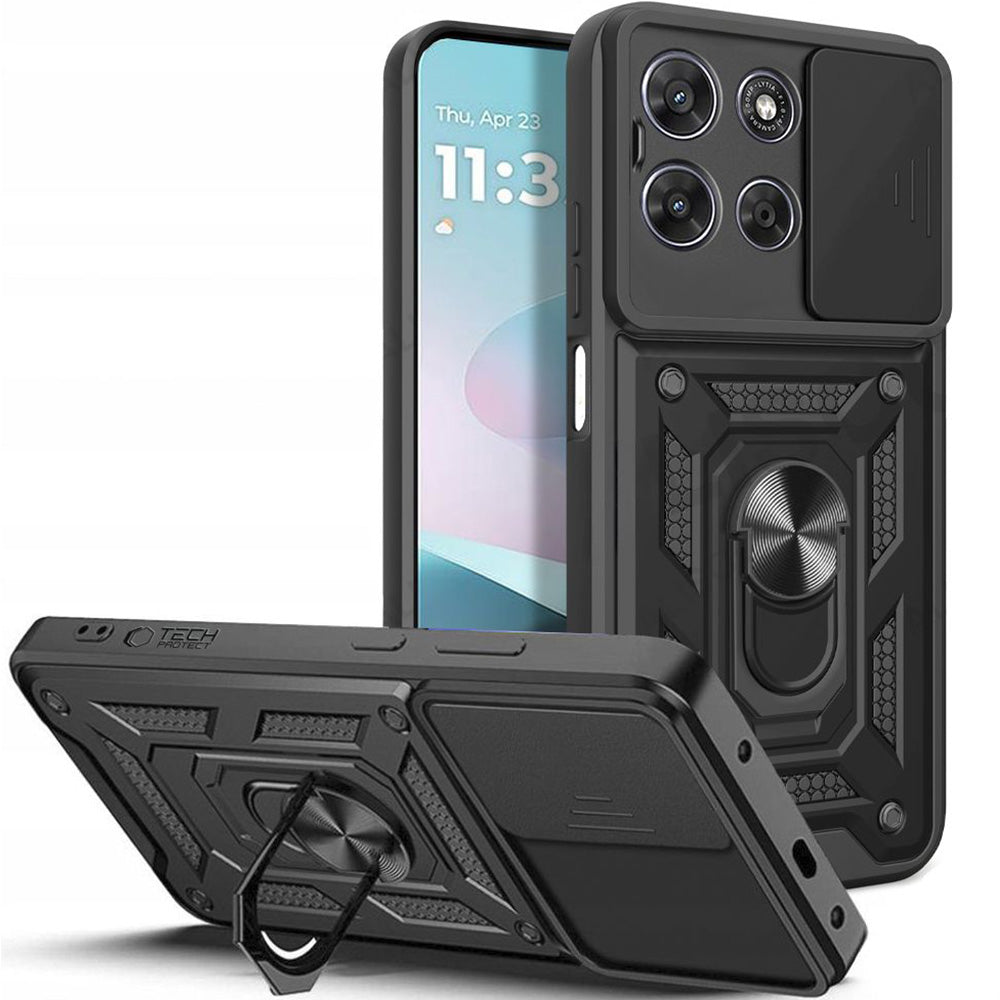 Handyhülle mit Ring für Motorola Moto G77 5G / Moto G67 5G, Tech-Protect Camshield Pro, Schwarz