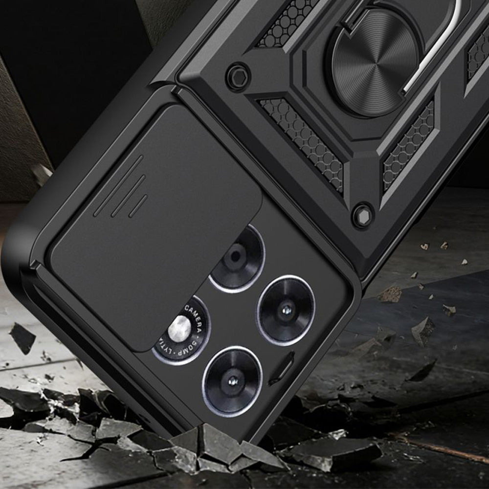 Handyhülle mit Ring für Motorola Moto G77 5G / Moto G67 5G, Tech-Protect Camshield Pro, Schwarz