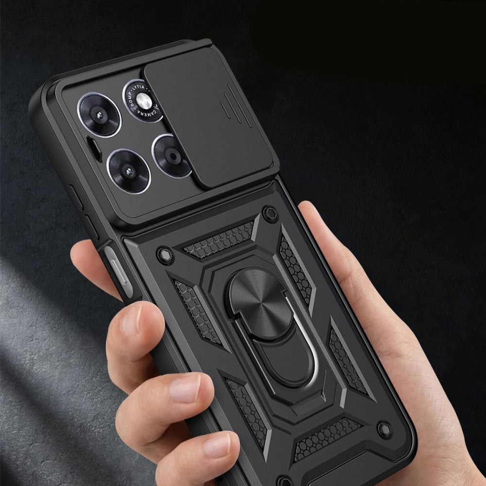 Handyhülle mit Ring für Motorola Moto G77 5G / Moto G67 5G, Tech-Protect Camshield Pro, Schwarz