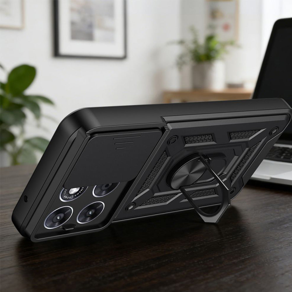 Handyhülle mit Ring für Motorola Moto G77 5G / Moto G67 5G, Tech-Protect Camshield Pro, Schwarz