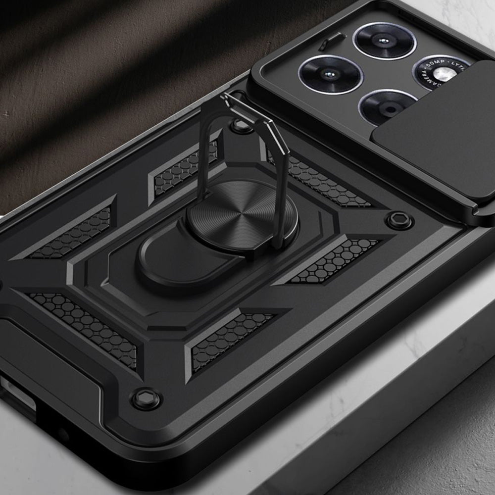Handyhülle mit Ring für Motorola Moto G77 5G / Moto G67 5G, Tech-Protect Camshield Pro, Schwarz