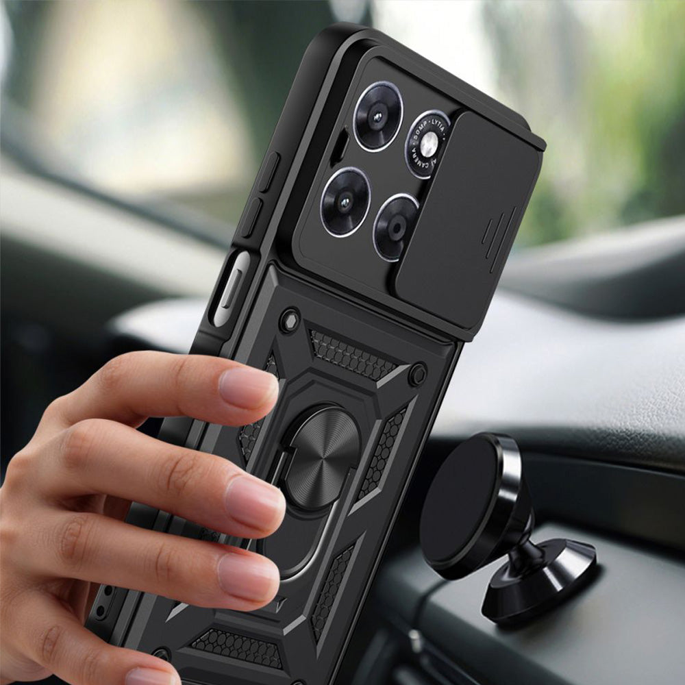 Handyhülle mit Ring für Motorola Moto G67 Power / G57 Power, Tech-Protect Camshield Pro, Schwarz