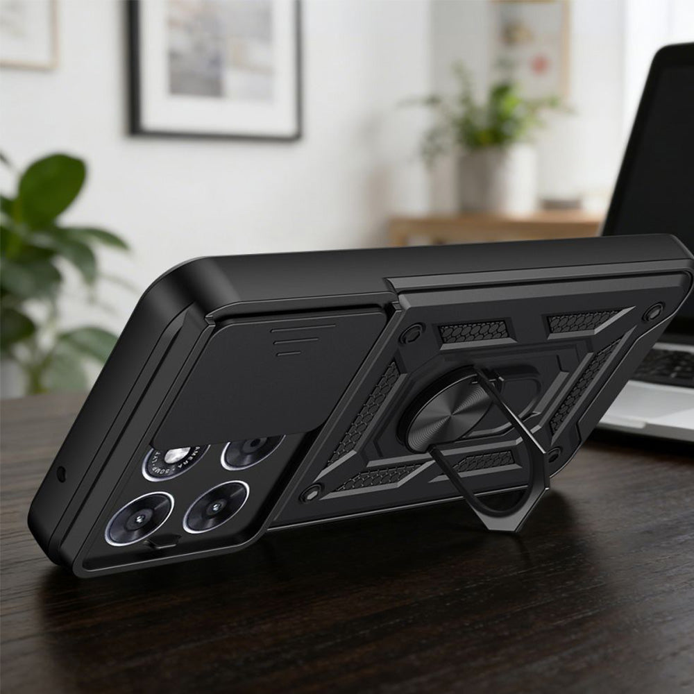 Handyhülle mit Ring für Motorola Moto G67 Power / G57 Power, Tech-Protect Camshield Pro, Schwarz