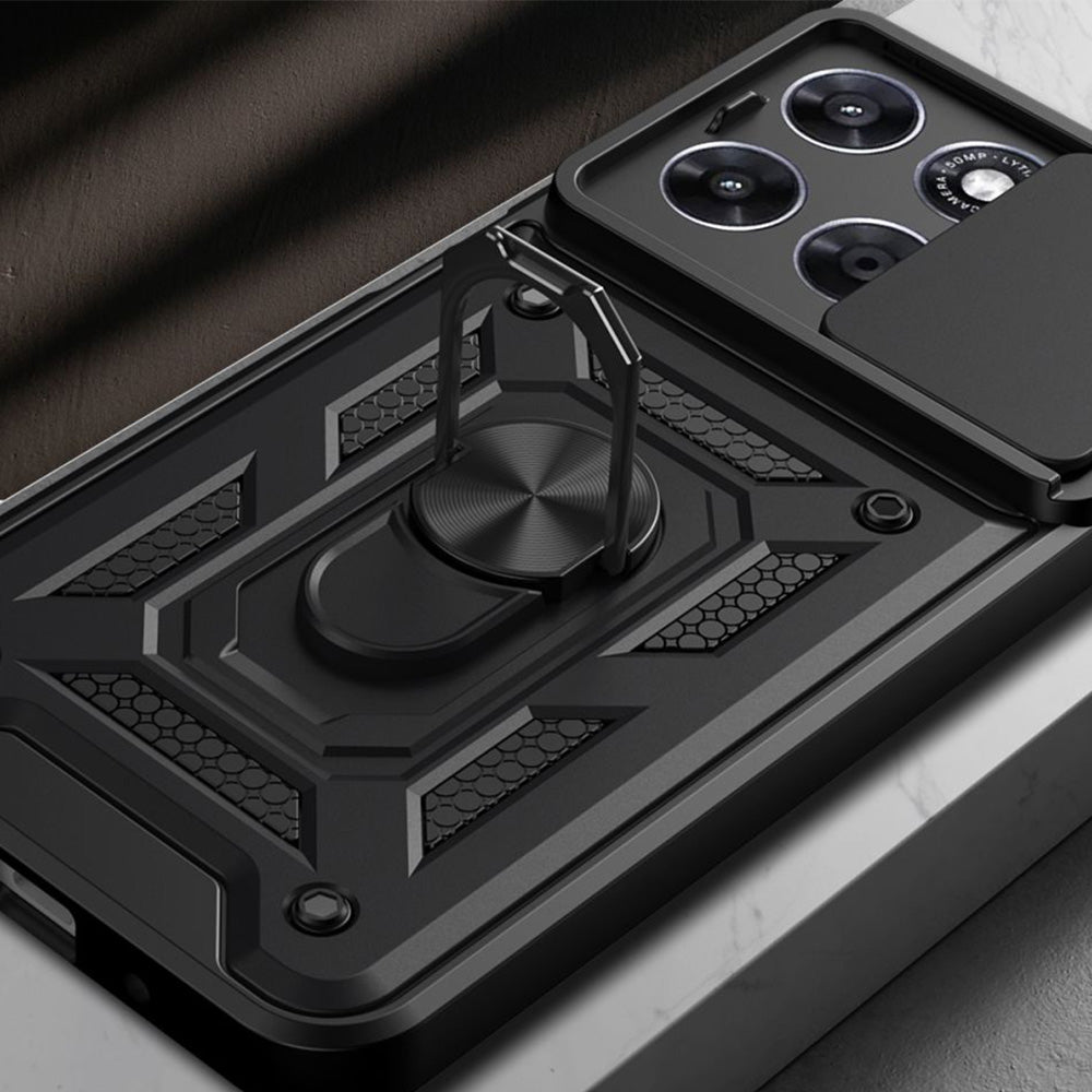 Handyhülle mit Ring für Motorola Moto G67 Power / G57 Power, Tech-Protect Camshield Pro, Schwarz