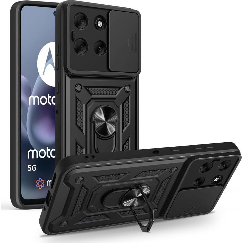 Handyhülle mit Ring für Motorola Moto G86 5G, Tech-Protect Camshield Pro, Schwarz