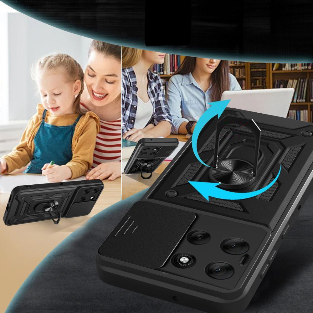 Handyhülle mit Ring für Motorola Moto G86 5G, Tech-Protect Camshield Pro, Schwarz