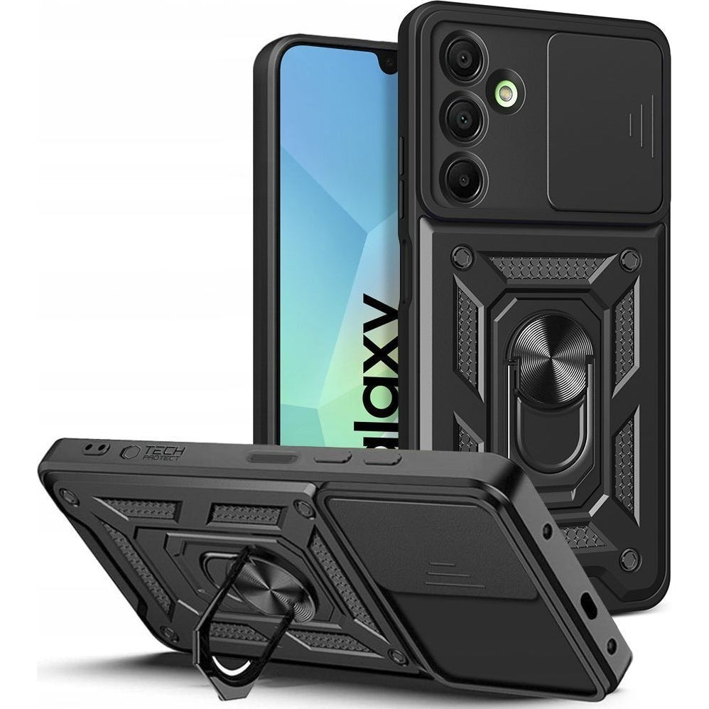 Handyhülle mit Ring für Samsung Galaxy A17 5G/4G, Tech-Protect Camshield Pro, Schwarz