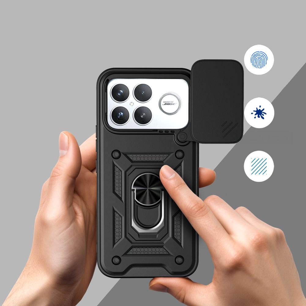 Handyhülle mit Ring für POCO F8 Ultra, Tech-Protect Camshield Pro, Schwarz