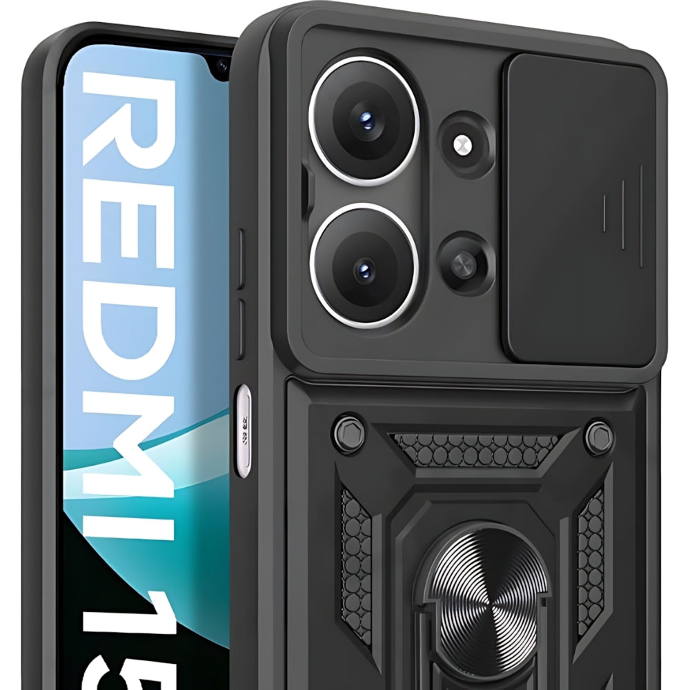 Handyhülle mit Ring für Xiaomi Redmi 15C, Tech-Protect Camshield Pro, Schwarz