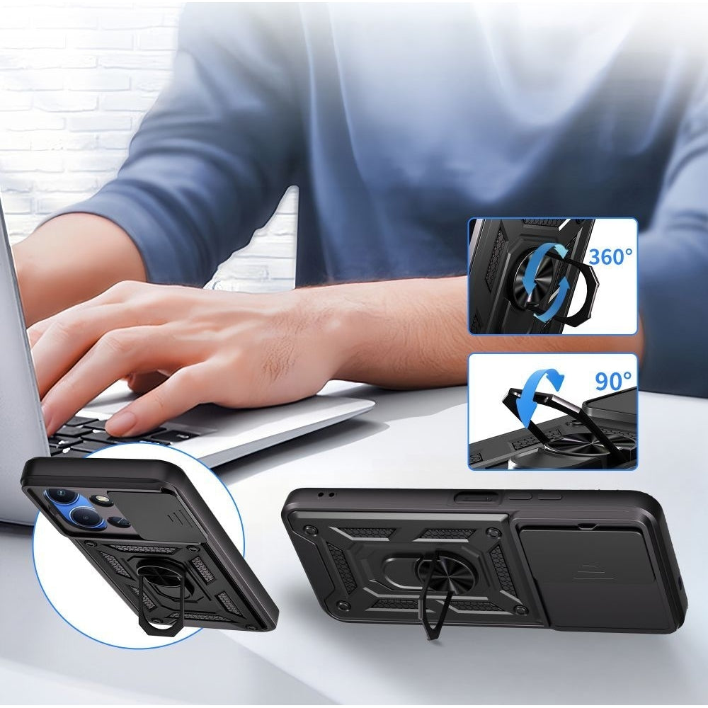 Handyhülle mit Ring für Xiaomi Redmi 15C, Tech-Protect Camshield Pro, Schwarz