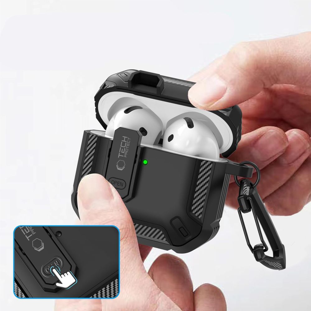Schutzhülle für Apple AirPods 4, Tech-Protect Carbonox, Schwarz