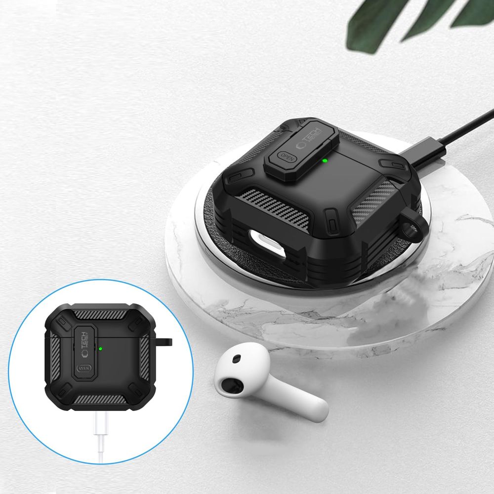 Schutzhülle für Apple AirPods 4, Tech-Protect Carbonox, Schwarz