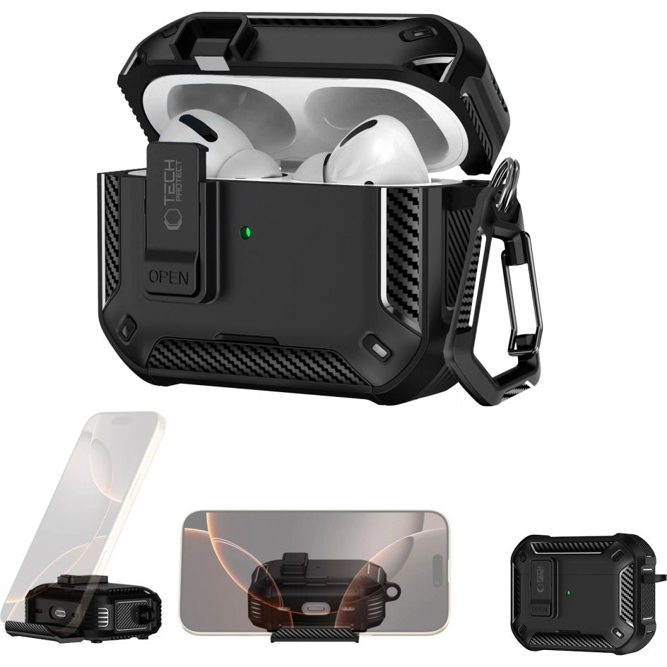 Schutzhülle für AirPods Pro 3, Tech-Protect Carbonox mit MagSafe, Schwarz