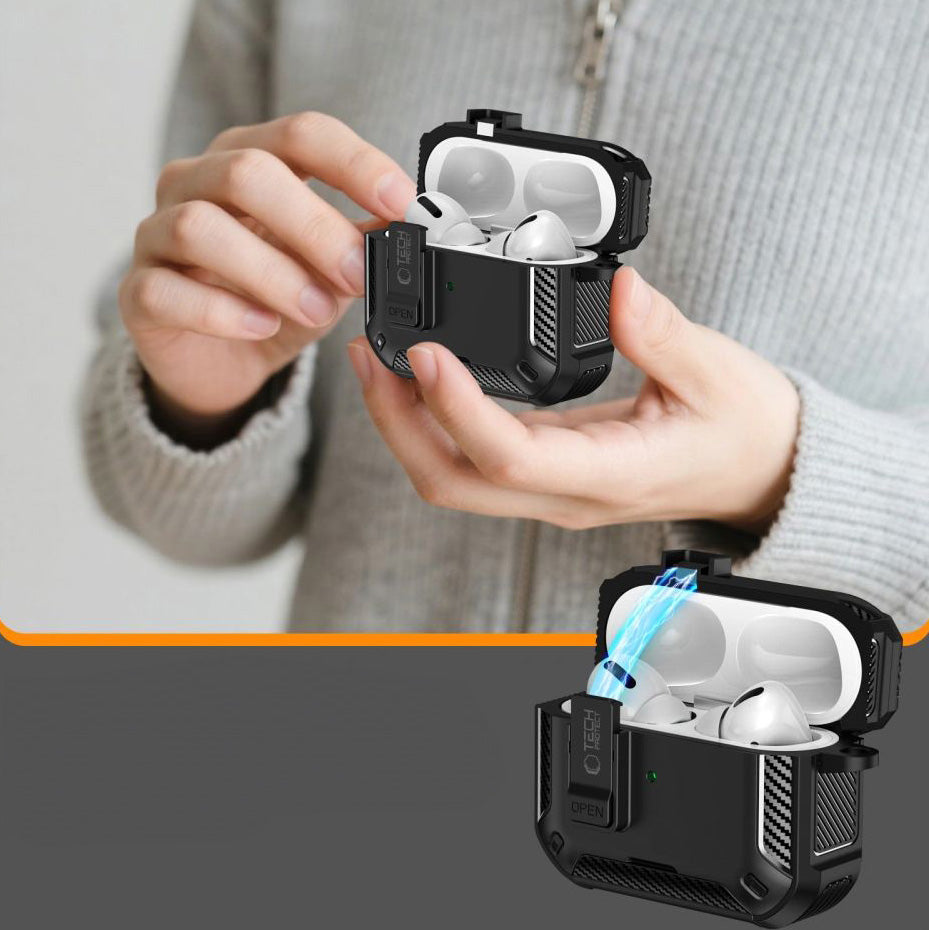 Schutzhülle für AirPods Pro 3, Tech-Protect Carbonox mit MagSafe, Schwarz