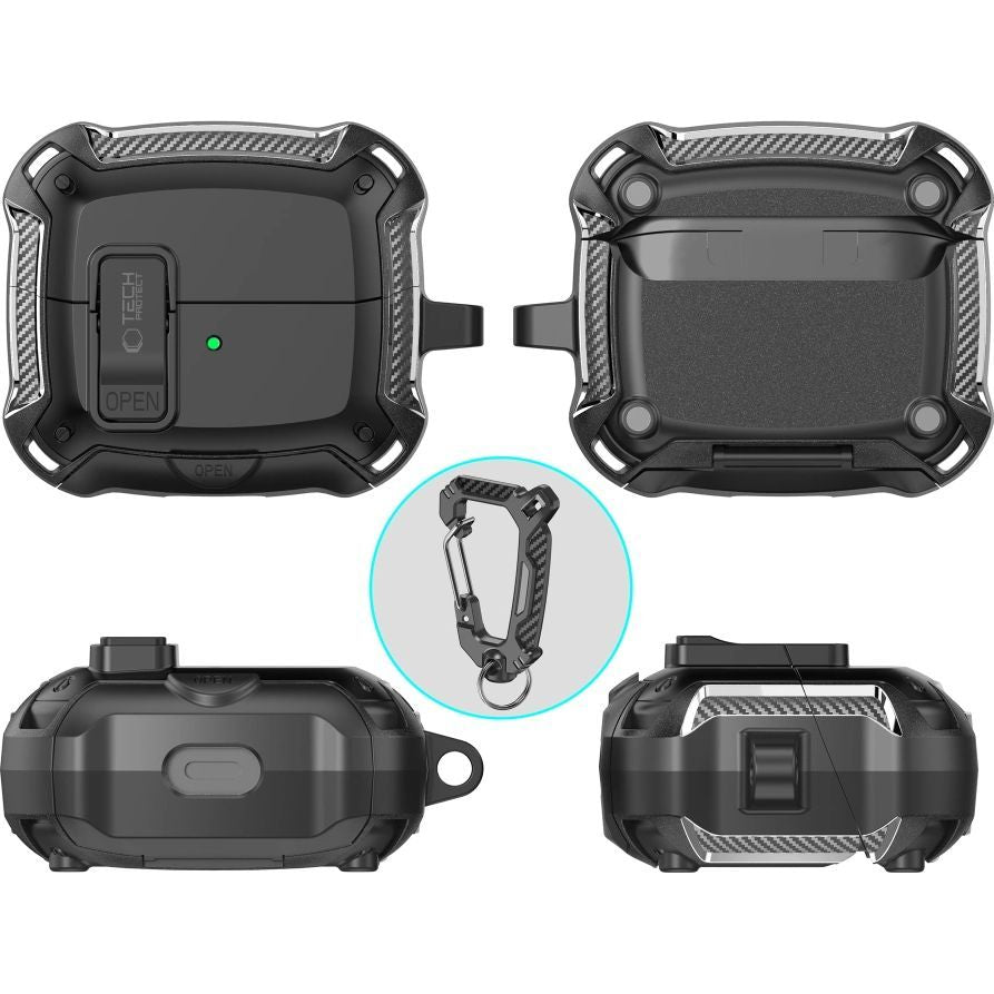 Schutzhülle für Galaxy Buds 3 / 3 Pro / 3 FE, Tech-Protect Carbonox mit MagSafe, Schwarz
