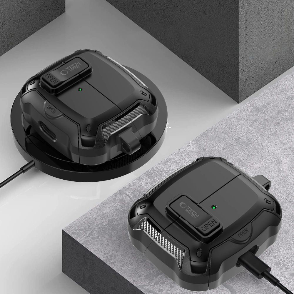 Schutzhülle für Galaxy Buds 3 / 3 Pro / 3 FE, Tech-Protect Carbonox mit MagSafe, Schwarz