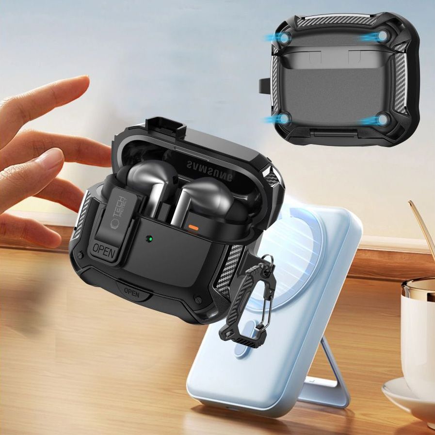 Schutzhülle für Galaxy Buds 3 / 3 Pro / 3 FE, Tech-Protect Carbonox mit MagSafe, Schwarz
