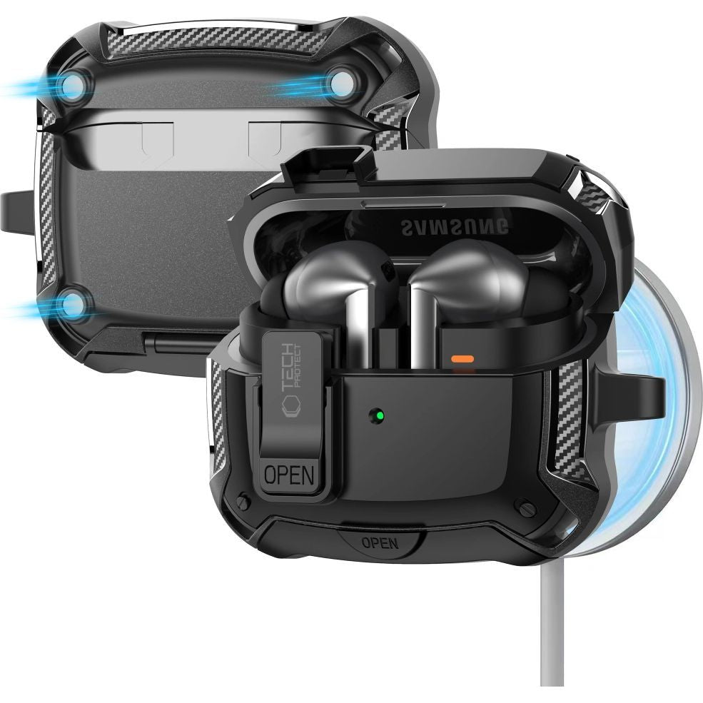 Schutzhülle für Galaxy Buds 3 / 3 Pro / 3 FE, Tech-Protect Carbonox mit MagSafe, Schwarz