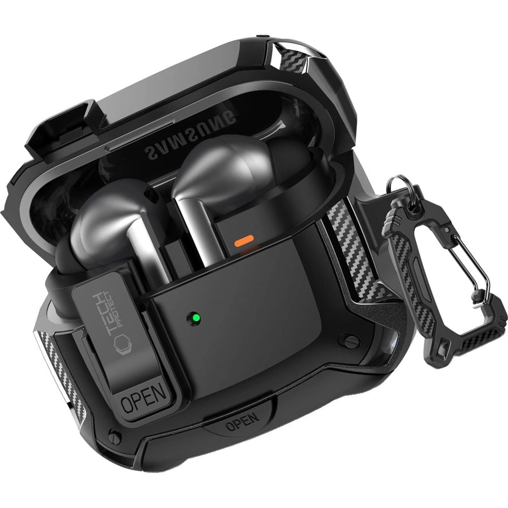 Schutzhülle für Galaxy Buds 3 / 3 Pro / 3 FE, Tech-Protect Carbonox mit MagSafe, Schwarz