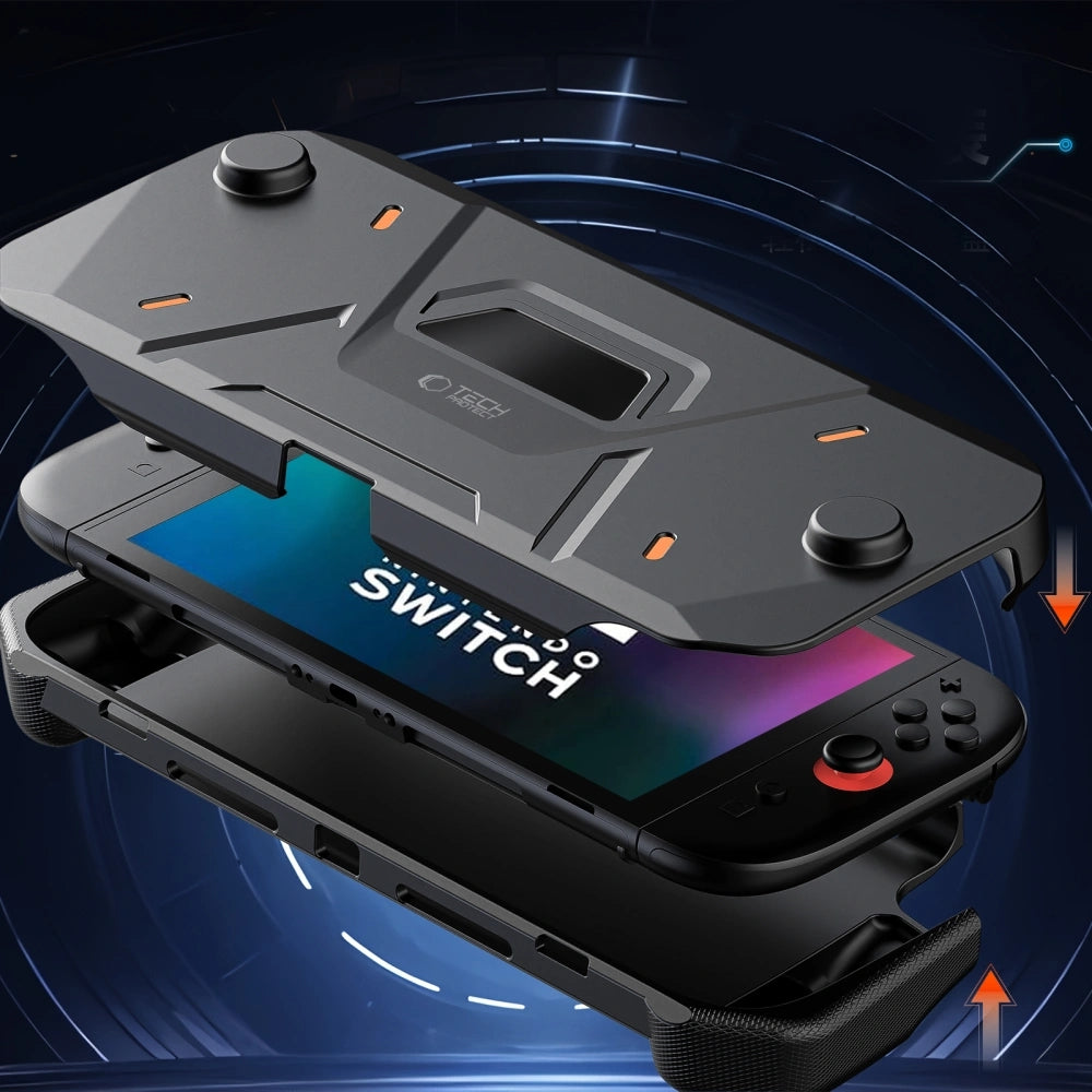 Handyhülle für Nintendo Switch 2, Tech-Protect Carbonox, Schwarz