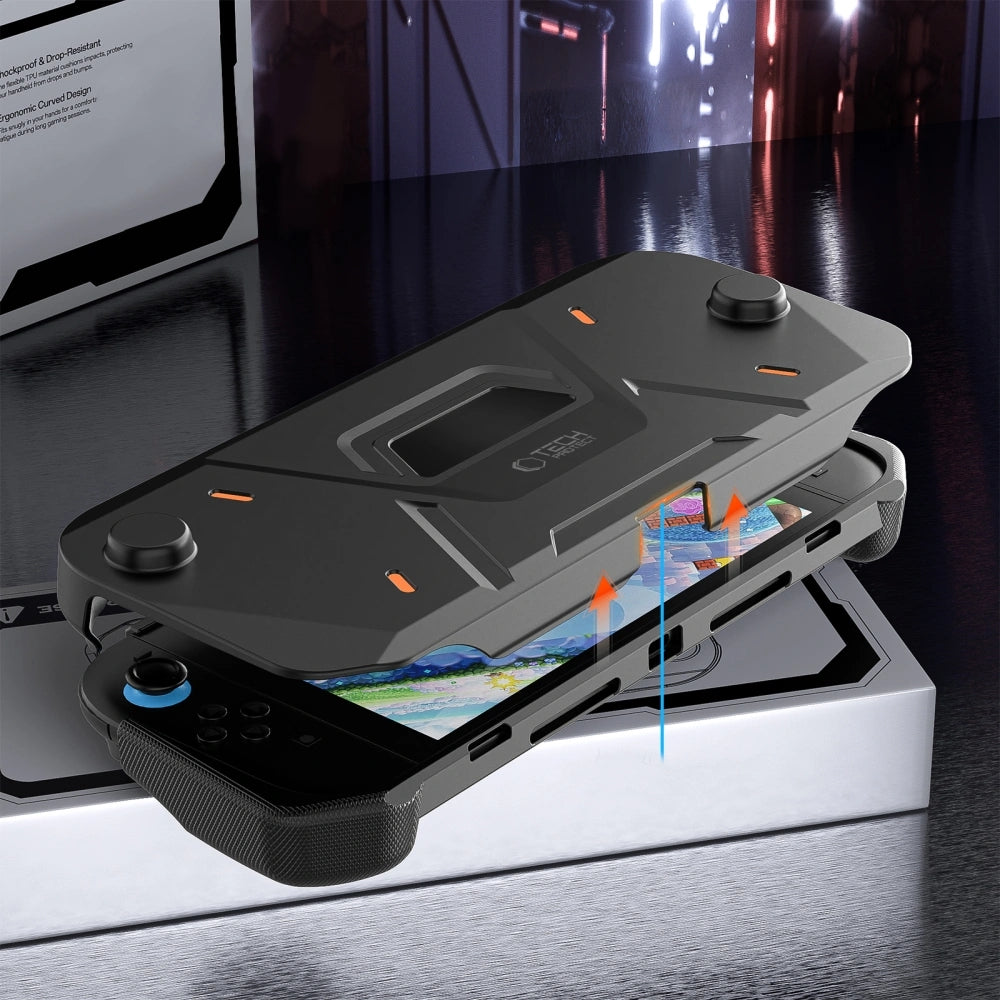 Handyhülle für Nintendo Switch 2, Tech-Protect Carbonox, Schwarz