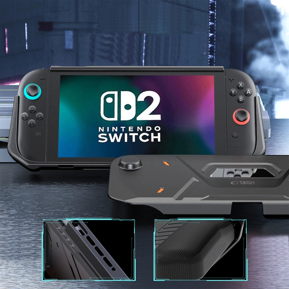 Handyhülle für Nintendo Switch 2, Tech-Protect Carbonox, Schwarz