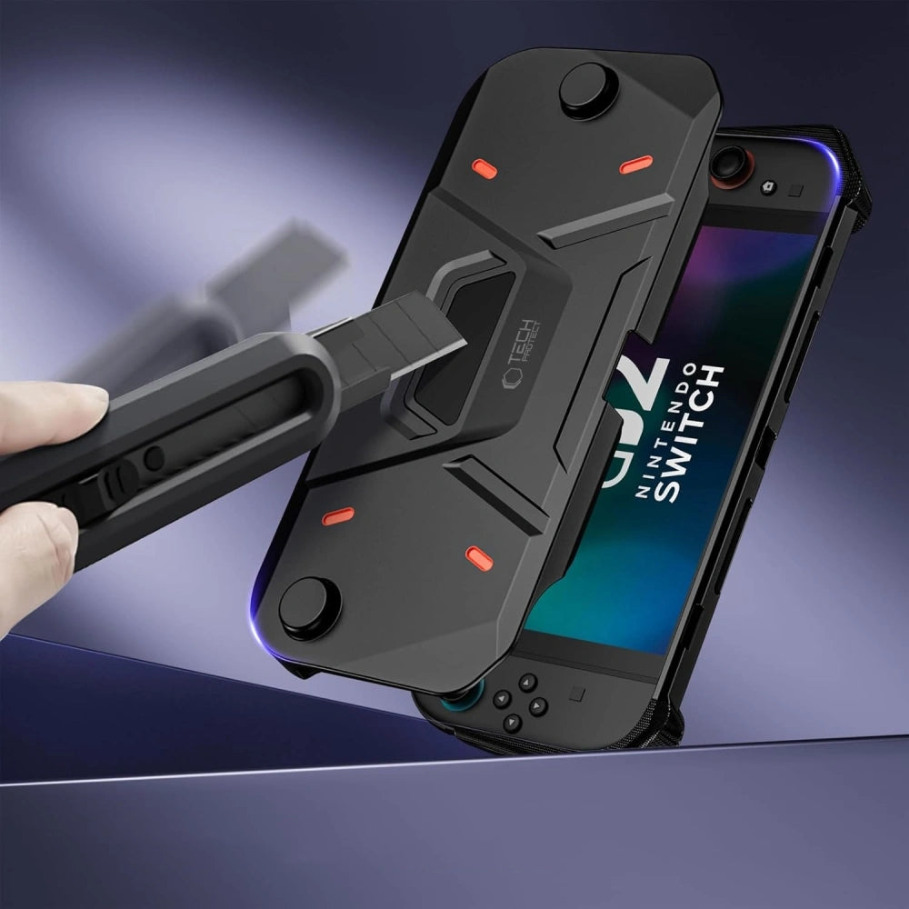 Handyhülle für Nintendo Switch 2, Tech-Protect Carbonox, Schwarz