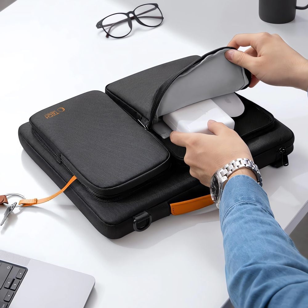 Umhängetasche für 13-14“ Laptop, Tech-Protect Defender Bag, Schwarz/Orange