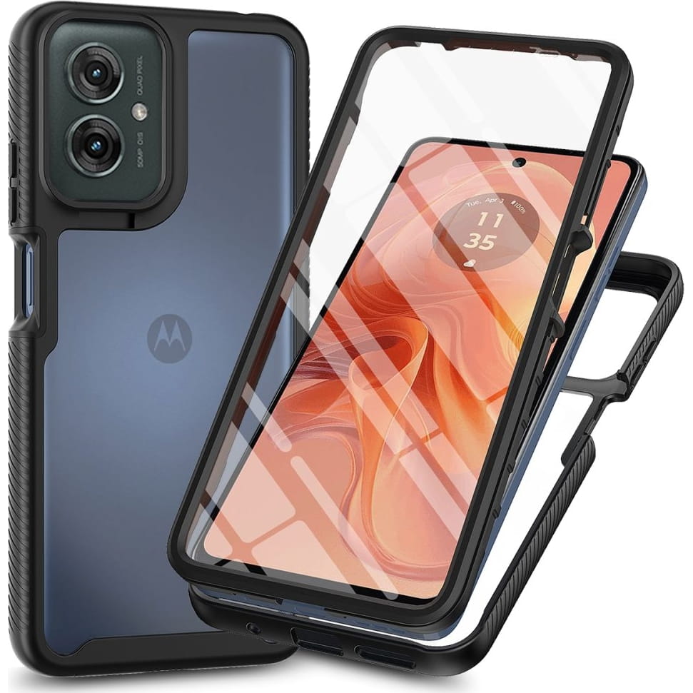 Handyhülle mit Bildschirmschutz für Motorola Moto G55 5G, Tech-Protect Defense, Transparent und Schwarz