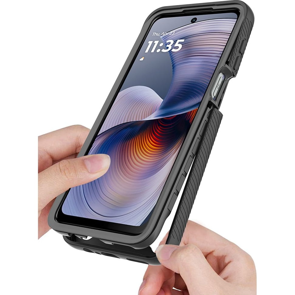 Handyhülle mit Bildschirmschutz für Motorola Moto G55 5G, Tech-Protect Defense, Transparent und Schwarz