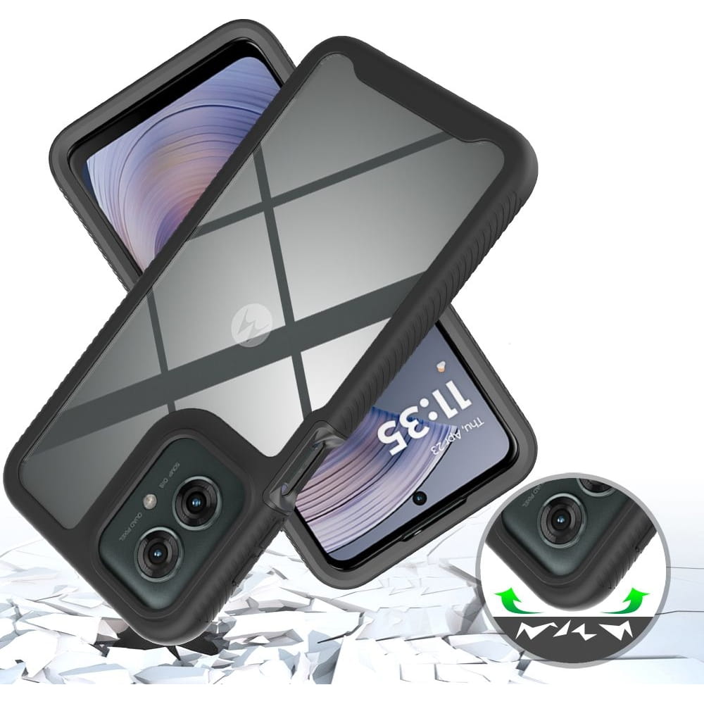 Handyhülle mit Bildschirmschutz für Motorola Moto G55 5G, Tech-Protect Defense, Transparent und Schwarz