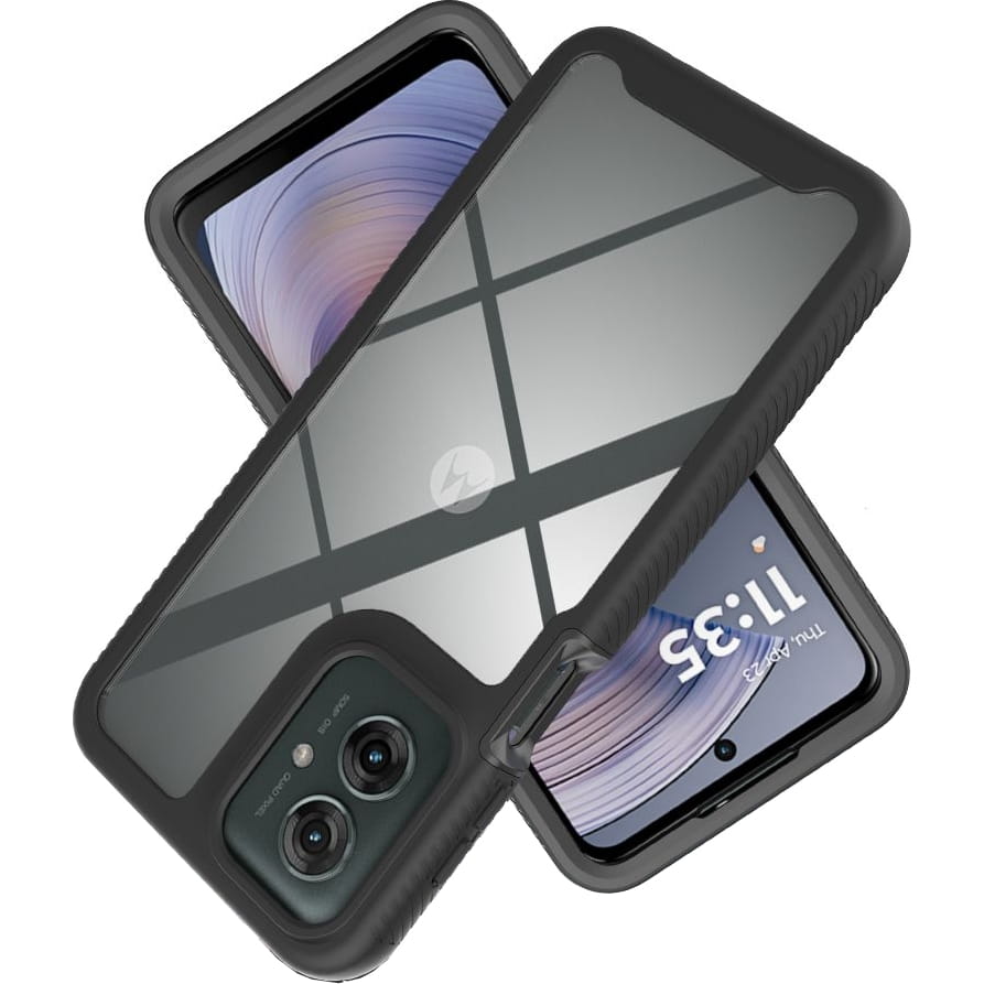 Handyhülle mit Bildschirmschutz für Motorola Moto G55 5G, Tech-Protect Defense, Transparent und Schwarz
