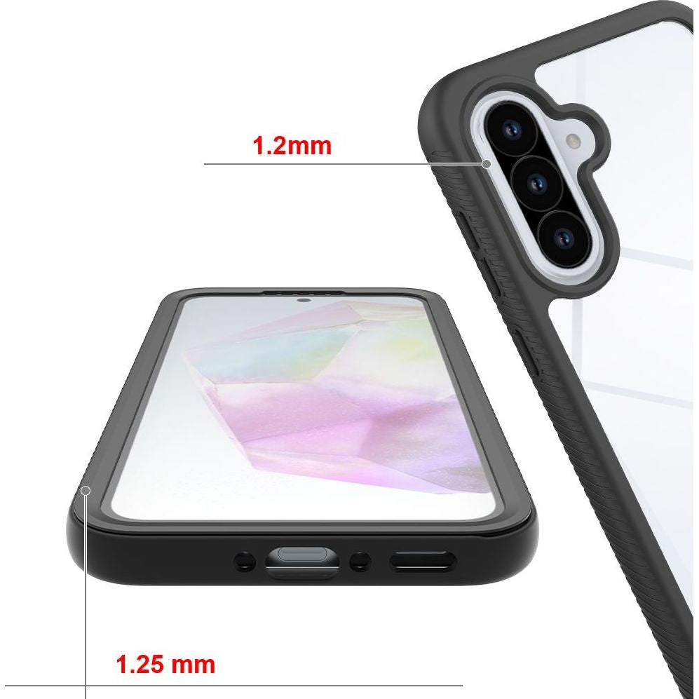 Handyhülle mit Bildschirmschutz für Galaxy A36 / A56 5G, Tech-Protect Defense, Transparent und Schwarz