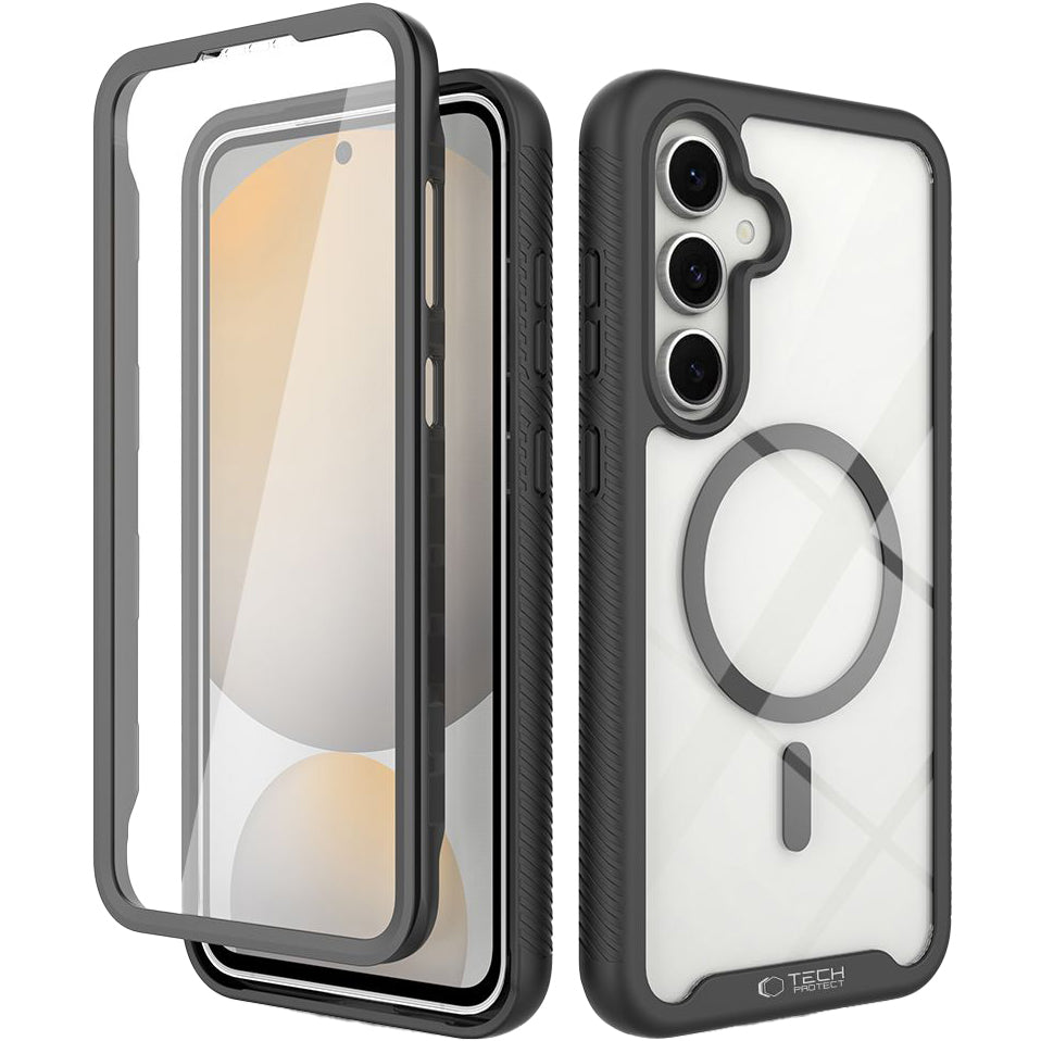 Handyhülle für Samsung Galaxy S24 FE, Tech-Protect Defense360 mit MagSafe, Transparent und Schwarz