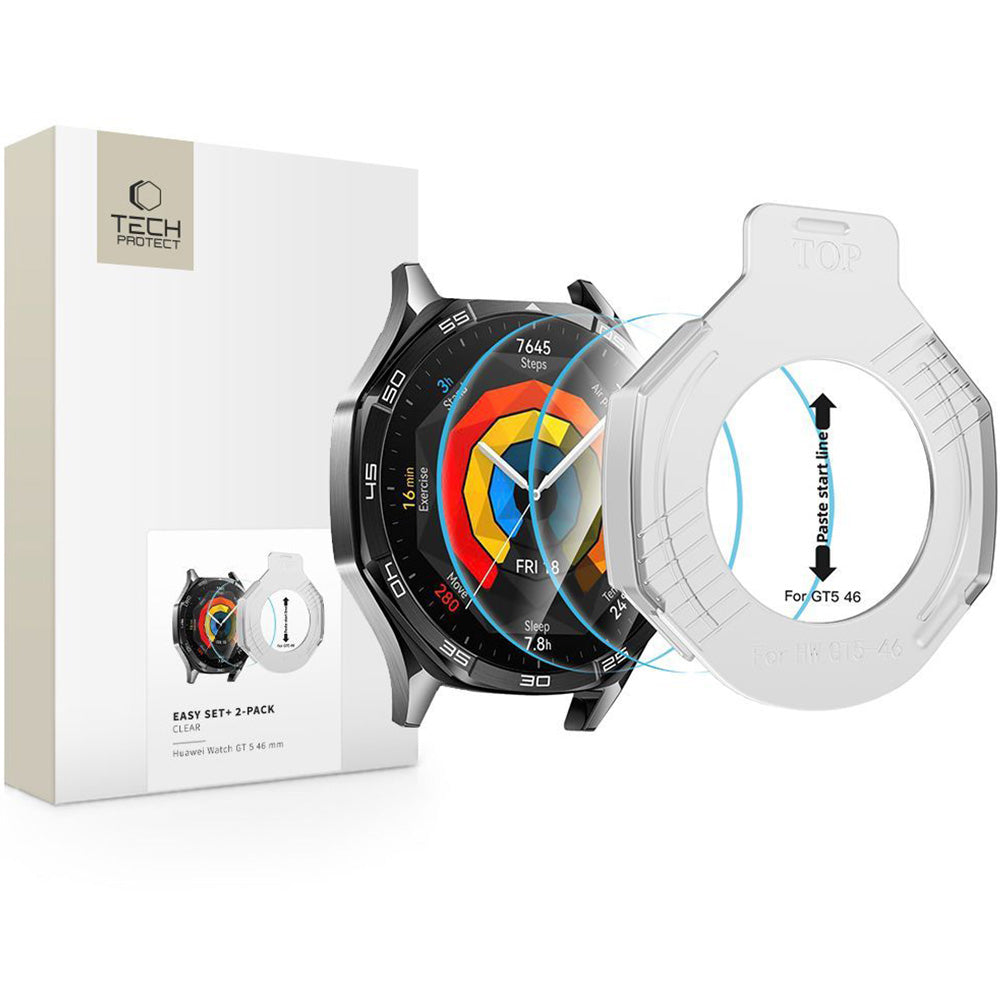Gehärtetes Glas für Huawei Watch GT 5 46mm, Tech-Protect Easy Set Plus, mit Applikator, 2 Stück