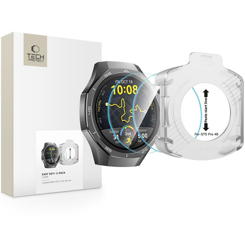 Gehärtetes Glas für Huawei Watch GT 5 Pro 46mm, Tech-Protect Easy Set Plus, mit Applikator, 2 Stück