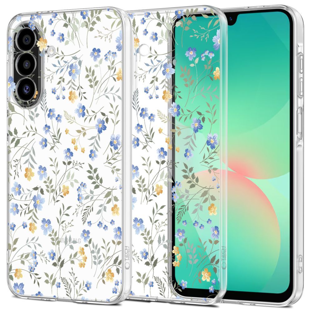 Handyhülle für Samsung Galaxy A17 5G 4G, Tech-Protect Flexair, Transparent mit Blumenmuster