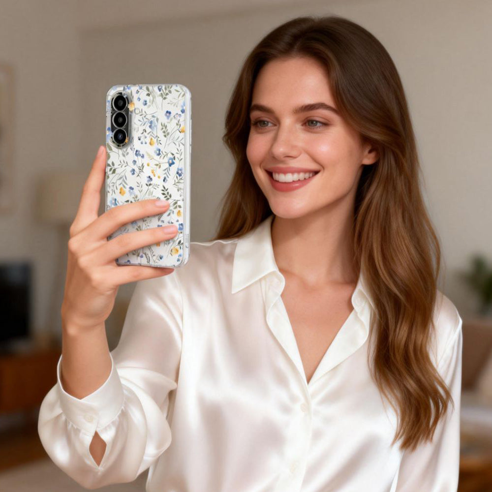 Handyhülle für Galaxy A57 5G, Tech-Protect FlexAir, Transparent mit floralem Muster