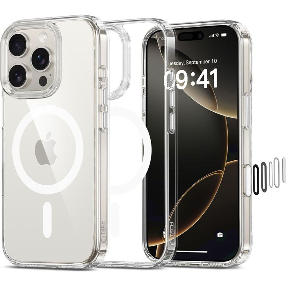 Handyhülle für iPhone 16 Pro, Tech-Protect Flexair Hybrid CC mit MagSafe, Transparent