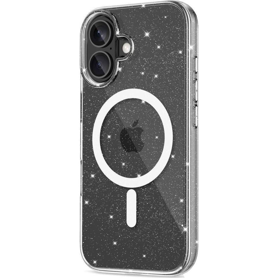 Handyhülle für iPhone 16, Tech-Protect Flexair Hybrid mit MagSafe, Transparent mit Glitzer