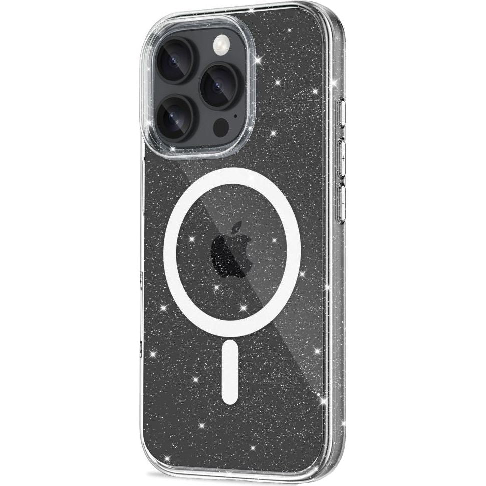 Handyhülle für iPhone 16 Pro, Tech-Protect Flexair Hybrid mit MagSafe, Transparent mit Glitzer