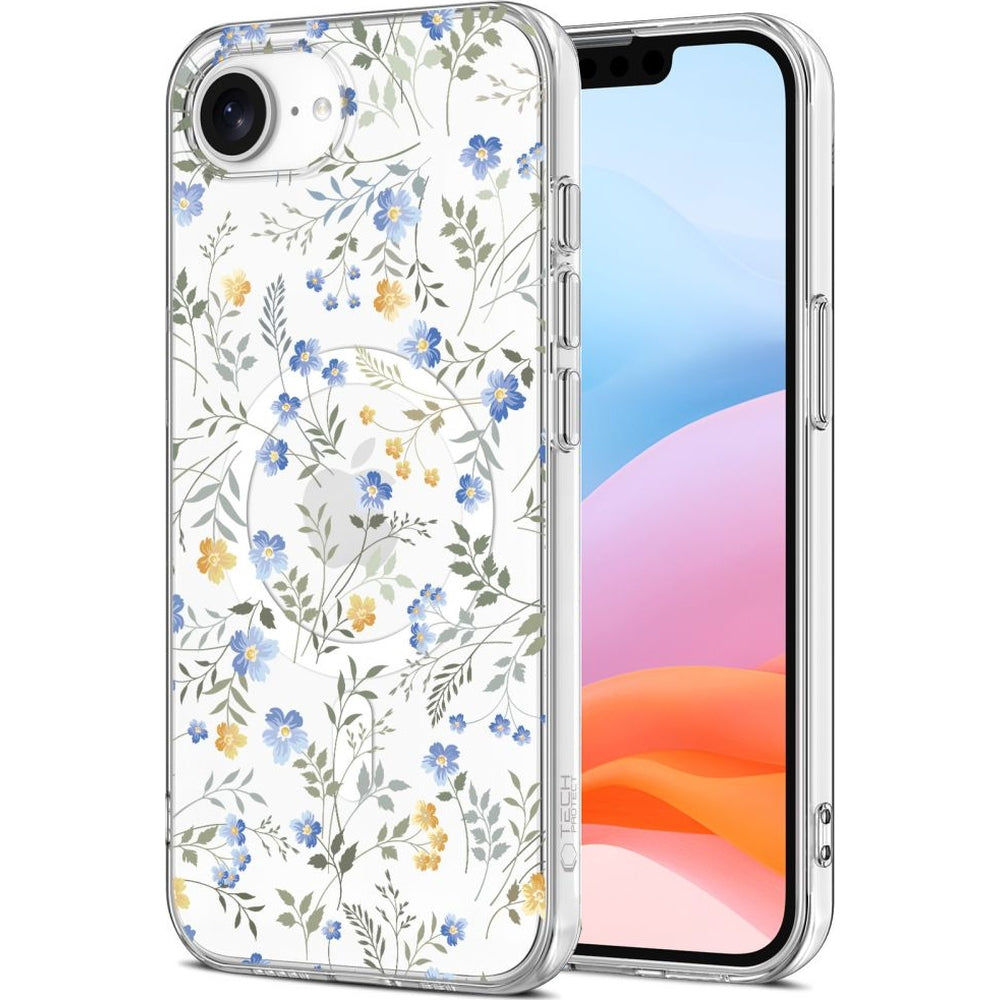 Handyhülle für iPhone 17e / 16e, Tech-Protect Flexair MagSafe, Transparent mit floralem Muster