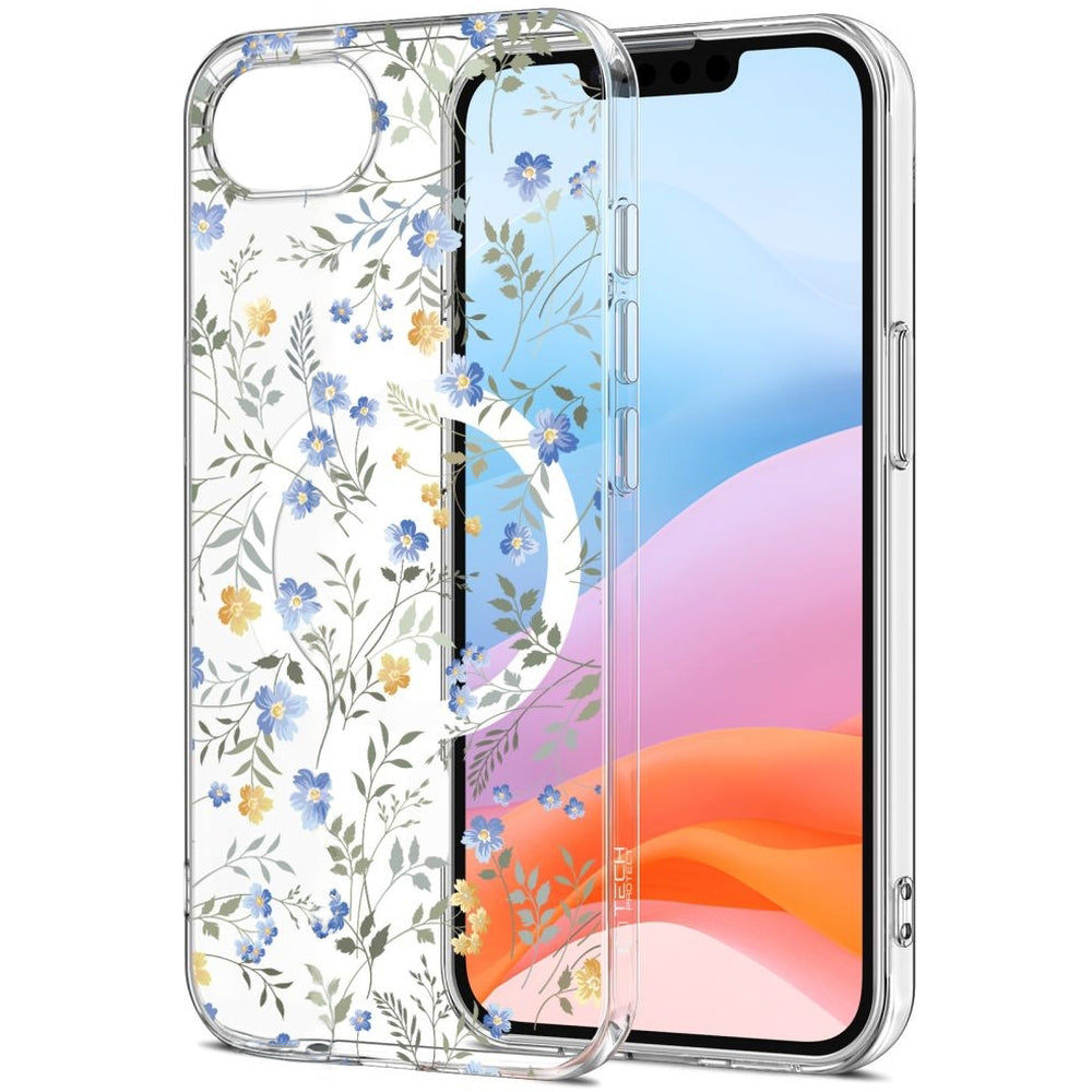 Handyhülle für iPhone 17e / 16e, Tech-Protect Flexair MagSafe, Transparent mit floralem Muster